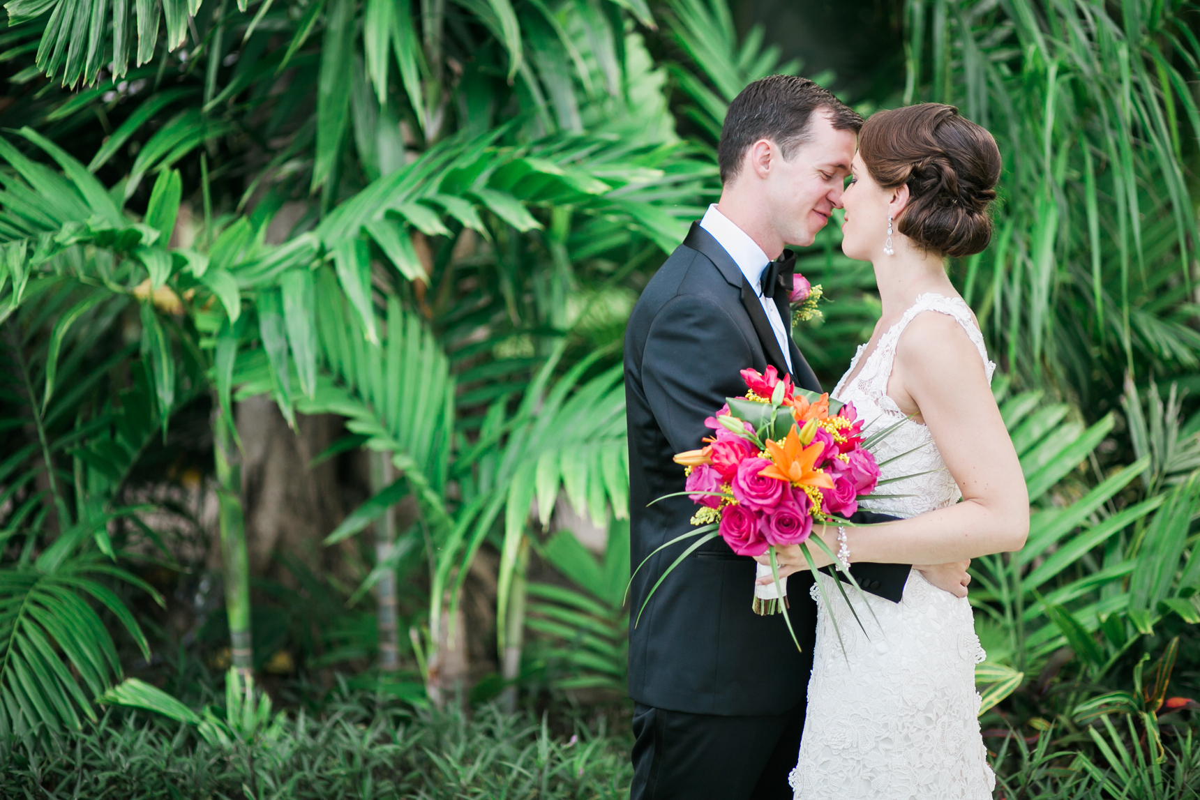 Bride with tropical bouquet