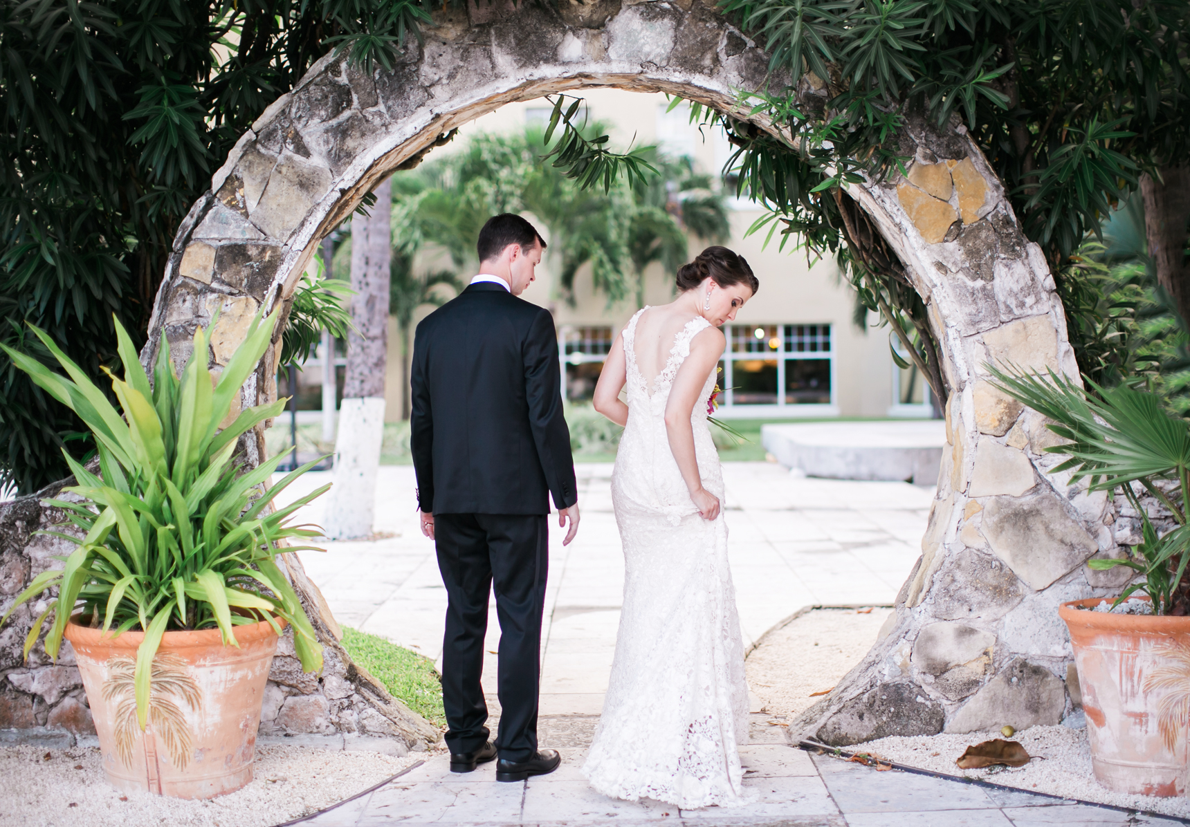 Lace open back wedding gown