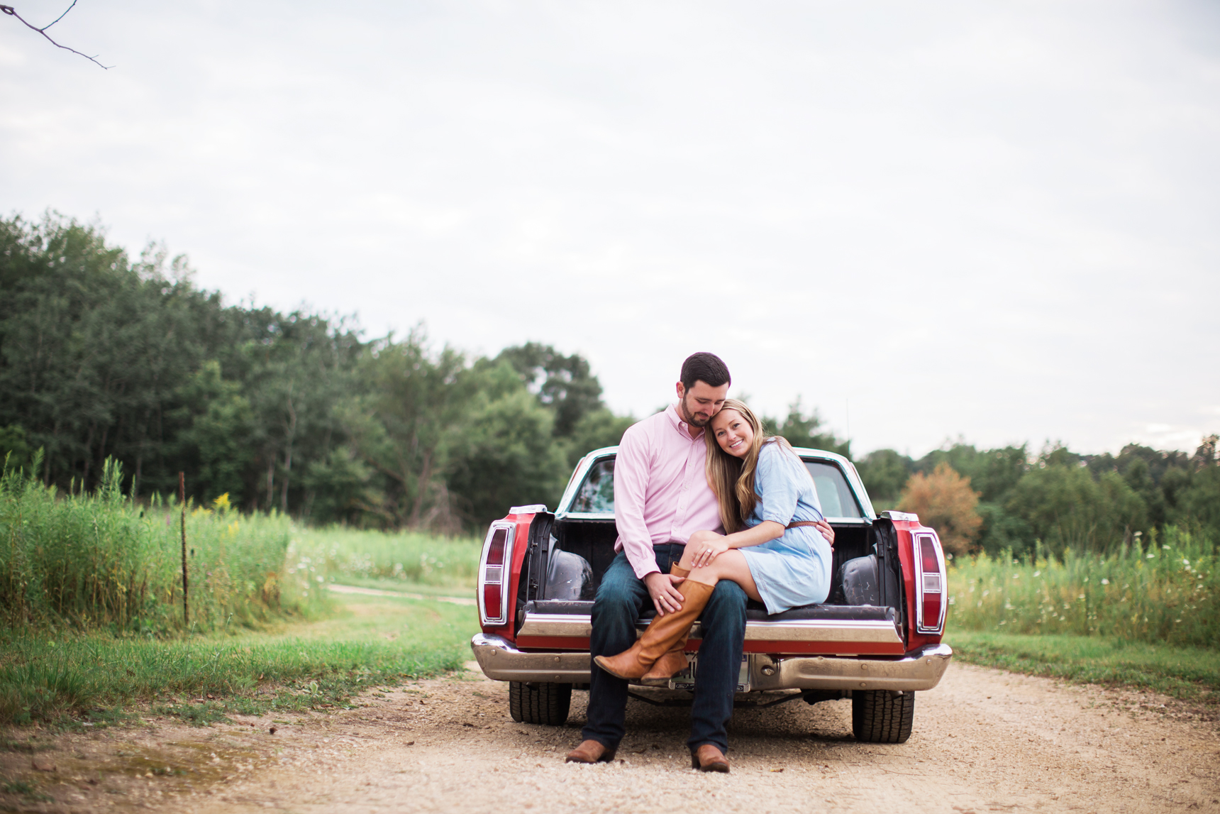 Old car engagement photos