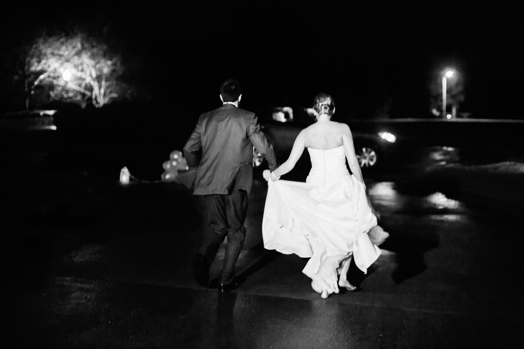 bride running barefoot