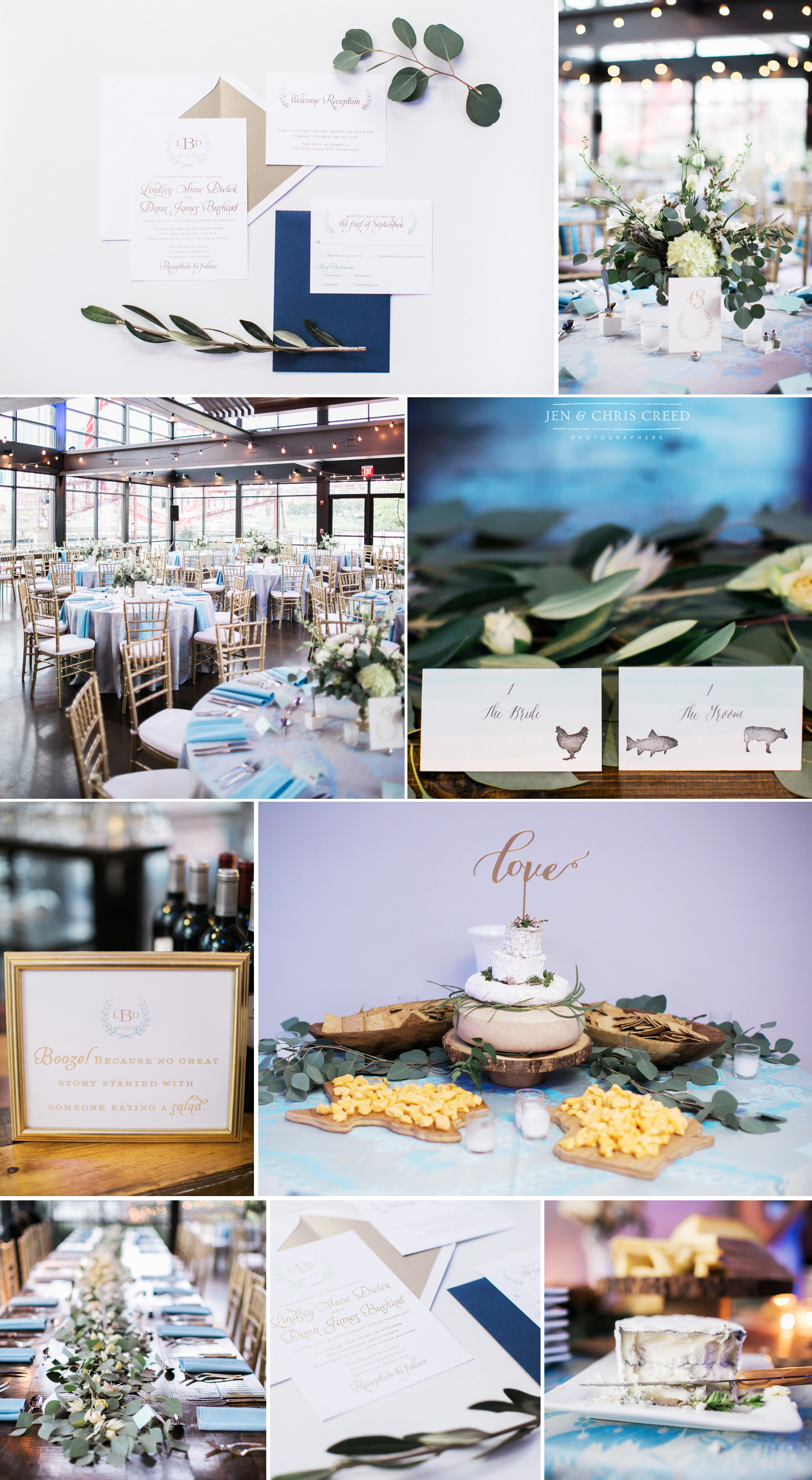 Blue and gold wedding details