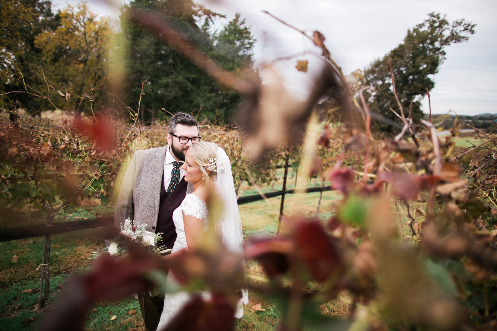 Bride and groom at vineyard