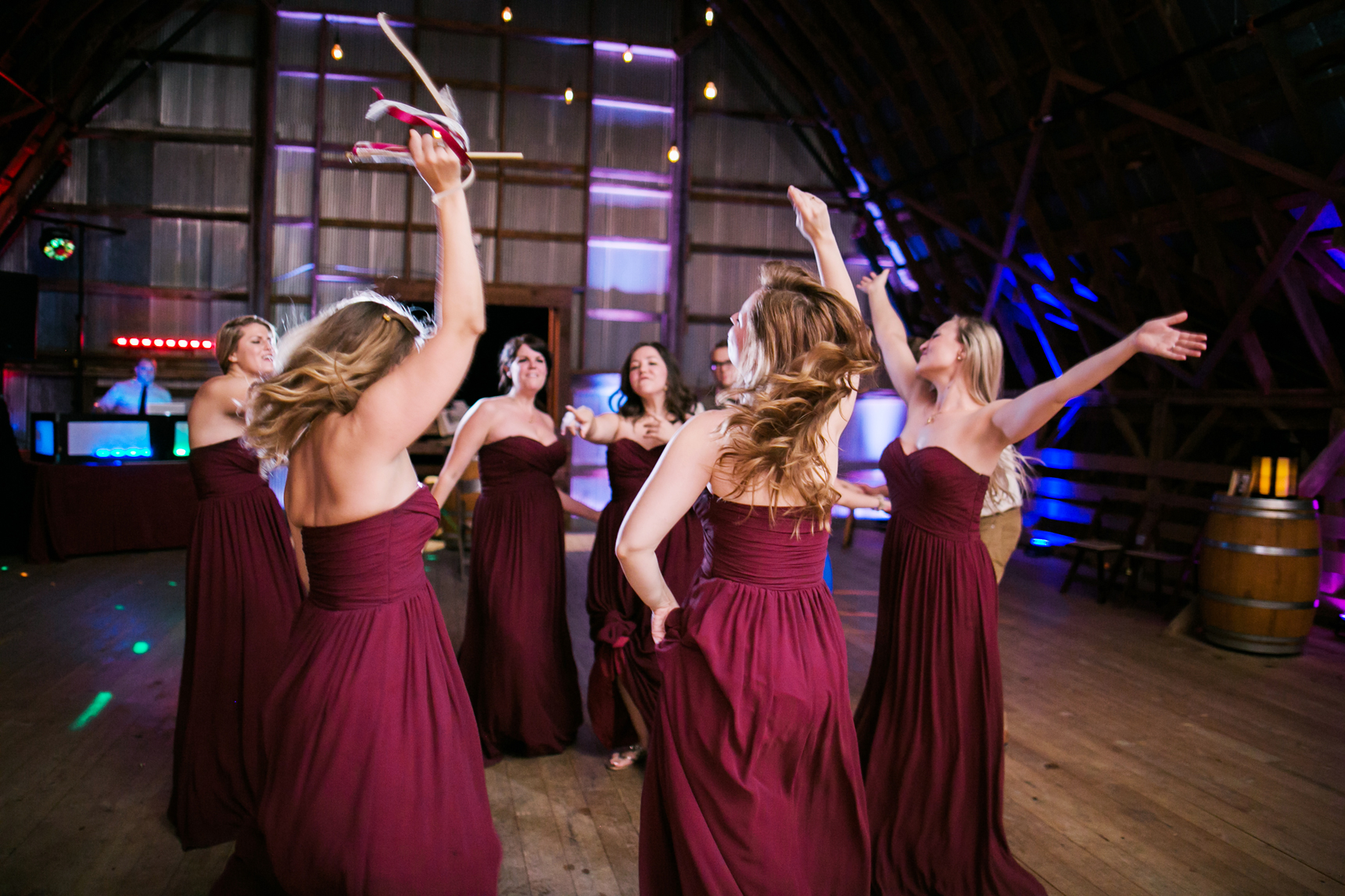 Bridesmaids dancing at wedding reception