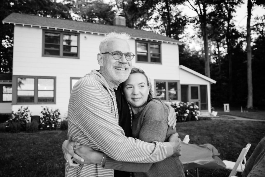 Dad hugging bride