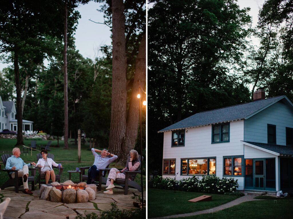 Family sitting around firepit