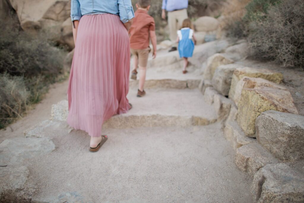 Family walking on trail