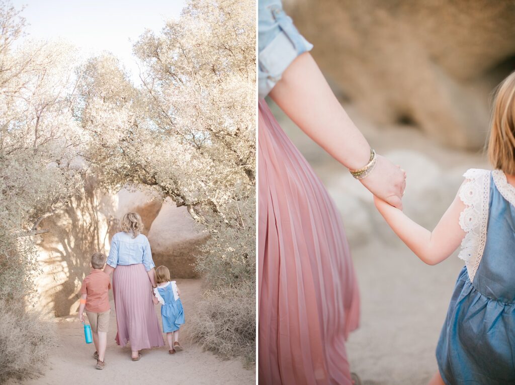 mom and kids holding hands